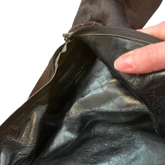 Italian Calf Hair Mid-Shin Boots with Leather Covered Wedge Heel - Picture 14 of 14